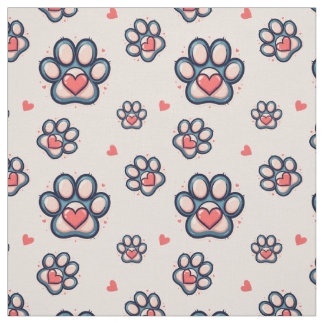 Cute Hearts & Paw Prints Katoen Stof