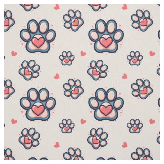 Cute Hearts & Paw Prints Katoen Stof (Swatch)