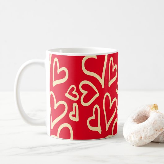 Cute Hearts Red Valentijnsdag Koffiemok (Met donut)