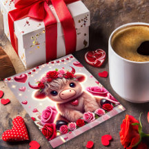 Cute Hearts Schotse Koe Valentijnkaart