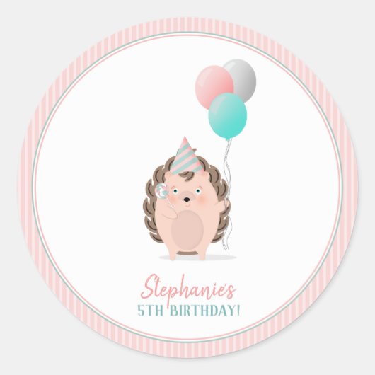 Cute Hedégel Birthday Ronde Sticker (Voorkant)