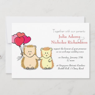 Cute Hedegel Cartoon Wedding Invitation Kaart