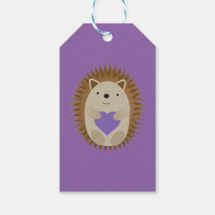 Cute Hedegel Holidng a Paars Heart Cadeaulabel