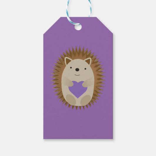 Cute Hedegel Holidng a Paars Heart Cadeaulabel (Voorkant)