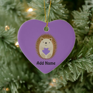 Cute Hedegel Holidng a Paars Heart Keramisch Ornament