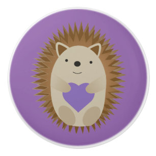 Cute Hedegel Holidng a Paars Heart Keramische Knop