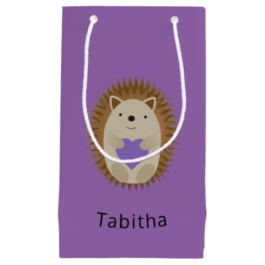 Cute Hedegel Holidng a Paars Heart Klein Cadeauzakje (Voorkant)