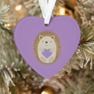 Cute Hedegel Holidng a Paars Heart Ornament