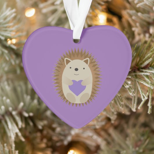 Cute Hedegel Holidng a Paars Heart Ornament (Boom)