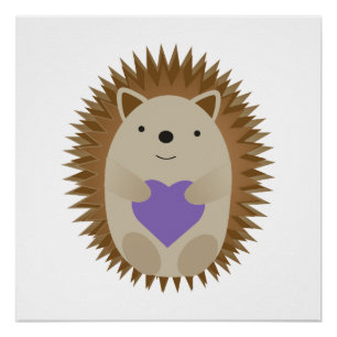 Cute Hedegel Holidng a Paars Heart Perfect Poster