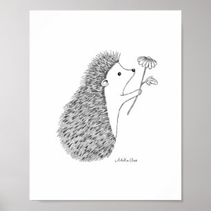 Cute Hedégel Ink Drawing Poster Woodland Animal