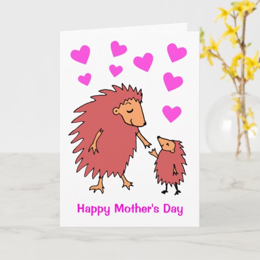 Cute Hedegel Kaart moeder en kind Moederdag (Gele Bloem)