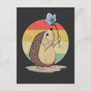 Cute Hedégel Retro Flower Sunset Autumn Animal Briefkaart
