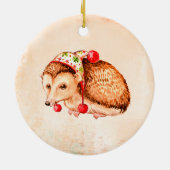 Cute Hedégel Round Kerstdecoration Keramisch Ornament (Achterkant)