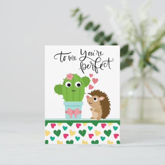 Cute Hedegg's Valentijn| Cactus Je bent perfect Feestdagenkaart (Staand voorkant)