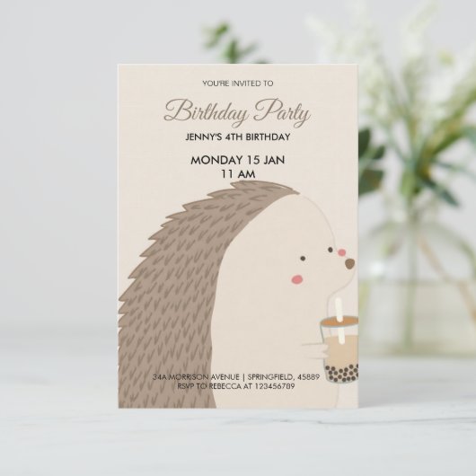Cute Hedgehog Birthday Invitation (Debout devant)