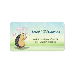 Cute Hedgehog Cartoon Soap Bubble Hearts Étiquette