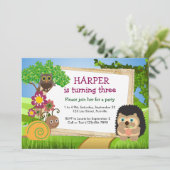 Cute Hedgehog Invitation d'anniversaire personnali (Debout devant)