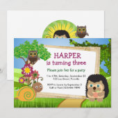 Cute Hedgehog Invitation d'anniversaire personnali (Devant / Derrière)