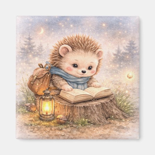 Cute Hedgehog Reading Fridge Magneet (Voorkant)