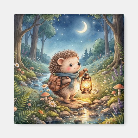 Cute Hedgehog With Lantern Fridge Magneet (Voorkant)