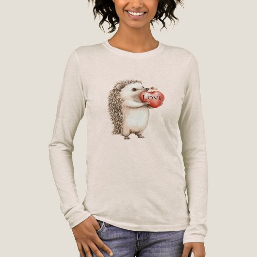 Cute Hedgehog with Red Heart Love Tri-Blend Shirt (Voorkant)