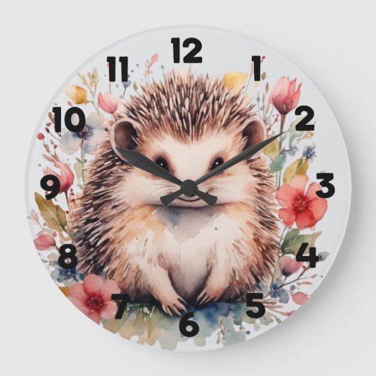 Cute hedgehog with Spring flowers Grote Klok (Voorkant)
