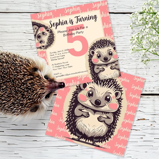 Cute Hedgehogs Girl's Pink Birthday Invitation