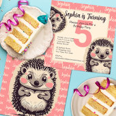Cute Hedgehogs Girl's Pink Birthday Invitation