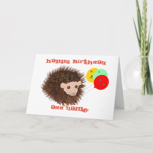 Cute hedgel Birthday add name Kaart (Voorkant)