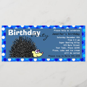 Cute Hedgel Birthday Party Invite - Blue Kaart