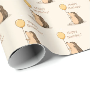 Cute Hedgel Birthday Wrapping Paper Porcupine Cadeaupapier