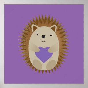 Cute Hedgel Holding Paarse harthart Poster