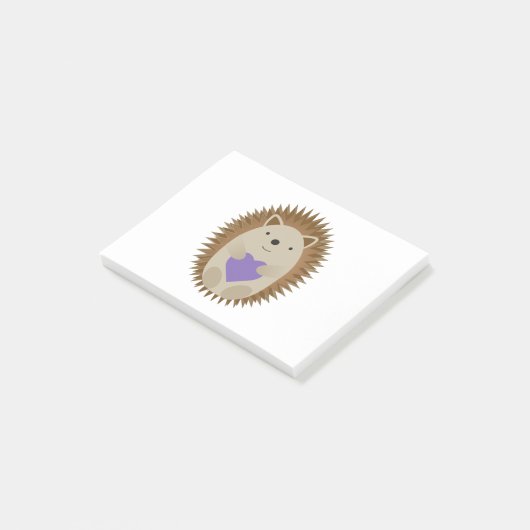 Cute Hedgel Hugging a Paarse Heart Post-it® Notes (Schuin)