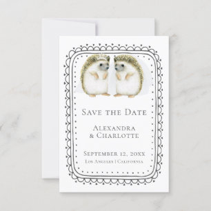 Cute hedgel Lesbian Couple Wedding Save the Date