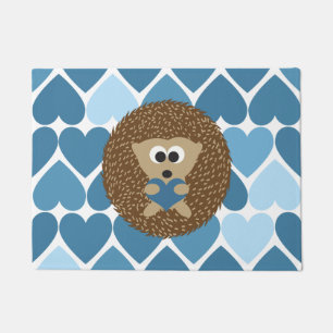 Cute Hedgel met Blue Heart Background Deurmat
