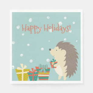 Cute Hedgel met Cadeaus   Kerstmis Servet