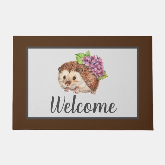 Cute hedgel met Flowers Welcome Deurmat (Voorkant)