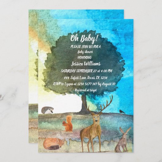 Cute Hedgel Waterverf Woodland Animals Fox Hare Kaart (Voorkant / Achterkant)