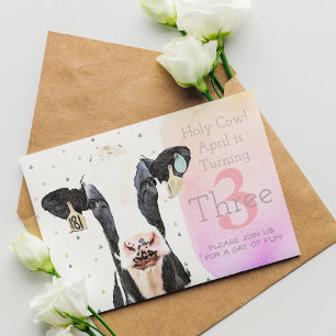 Cute Heilige Koe Derde Verjaarspatroon Boerderij D Kaart
