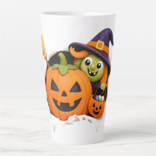 Cute Heks en Jack-o'-Lantern Kleifiguur Latte Mok