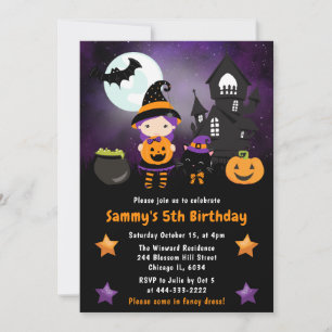 Cute Heks Halloween Scene Verjaardagsfeestje Kaart