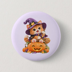 Cute Heks Kitten Halloween Knopspeld Ronde Button 5,7 Cm