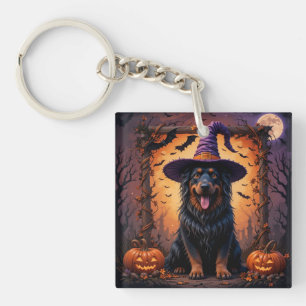 Cute Heksenhoofddeksel Hond Pompoen Halloween Scèn Sleutelhanger
