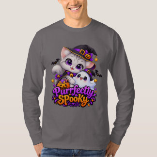 Cute Heksenkat Halloween T-shirt met Lange Mouwen
