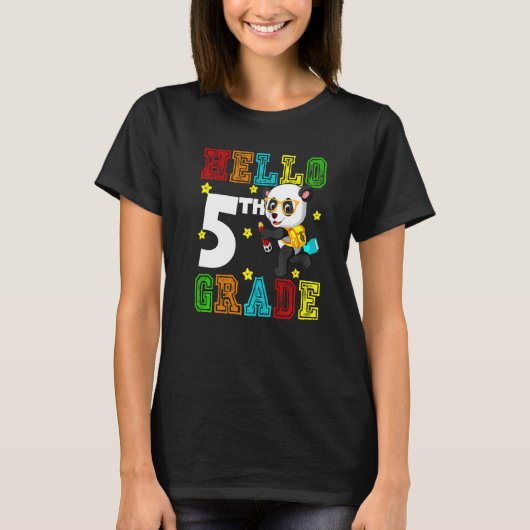 Cute Hello Fifth Grade Teacher Student Panda Back T-shirt (Voorkant)
