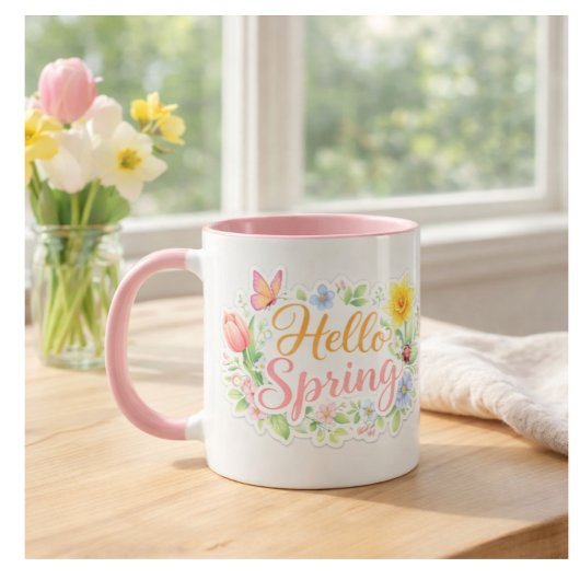 Cute Hello Spring Floral Mug | Customizable