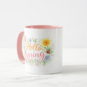 Cute Hello Spring Floral Mug | Customizable (Devant gauche)