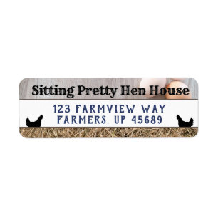 Cute Hen House Backyard Boerderijen Kippen en Eier Etiket