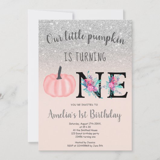 Cute herfst blush zilverpompoen 1 verjaardag kaart (Voorkant)